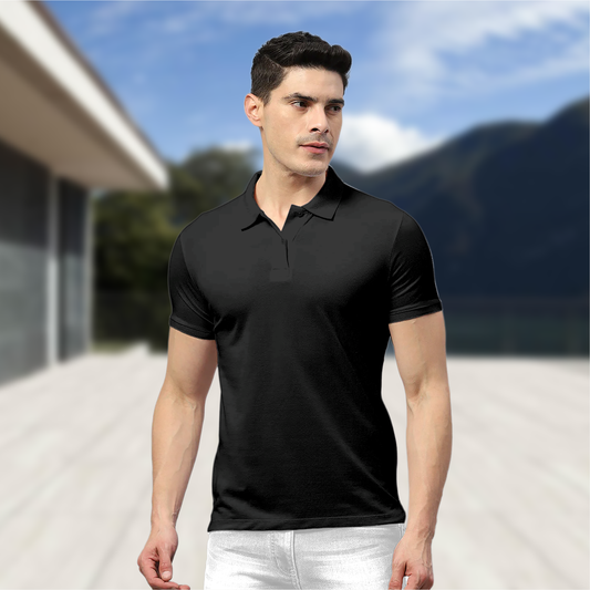 Starling Apparels Solid Black Polo Collar T-Shirt