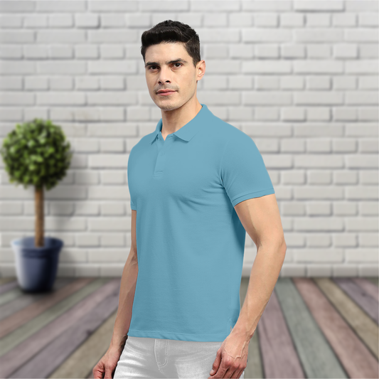 Starling Apparels Solid Aqua Polo Collar T-Shirt