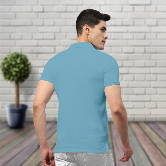 Starling Apparels Solid Aqua Polo Collar T-Shirt