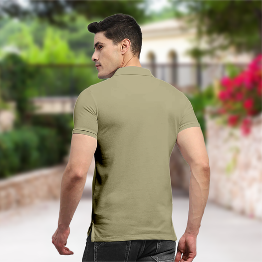 Starling Apparels Solid Beige Polo Collar T-Shirt