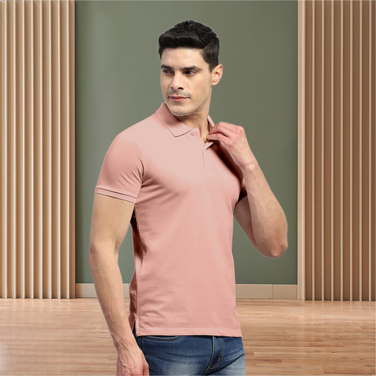 Starling Apparels Solid Pink Polo Collar T-Shirt