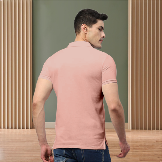 Starling Apparels Solid Pink Polo Collar T-Shirt