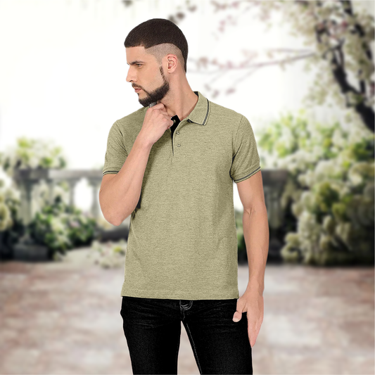 Starling Apparels Tipping Beige Polo Collar T-Shirt