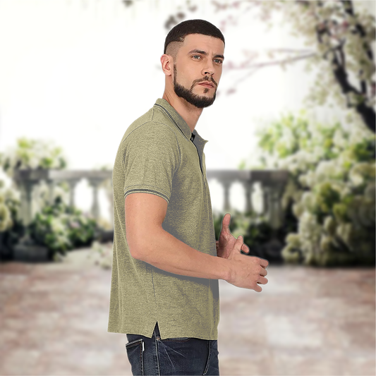 Starling Apparels Tipping Beige Polo Collar T-Shirt