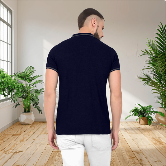 Starling Apparels Tipping Navy Blue Polo Collar T-Shirt