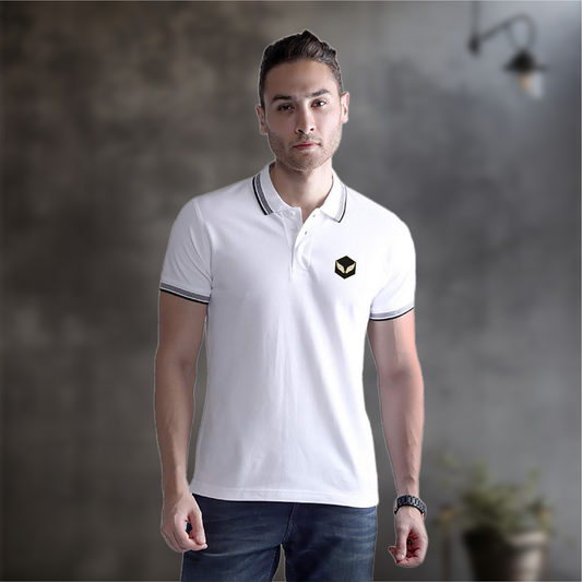 Wild Star White Polo T-Shirt with Logo – Black Collar Edition | Starling Apparels