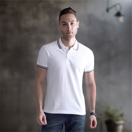 Wild Star White Polo T-Shirt with Black Collar Trim