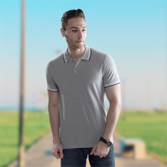 Wild Star Grey Polo T-Shirt with Grey & Black Collar Trim