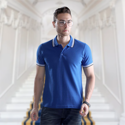 Wild Star Royal Blue Polo T-Shirt with Blue & Black Collar Trim