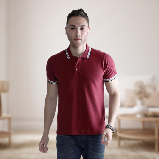 Wild Star Maroon Polo T-Shirt with Maroon & Black Collar Trim