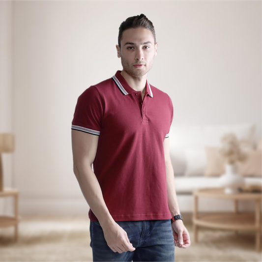 Wild Star Maroon Polo T-Shirt with Maroon & Black Collar Trim
