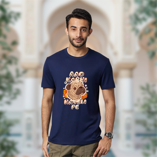 Aao Kabhi Haveli Pe – Navy Blue Regular Fit T-shirt