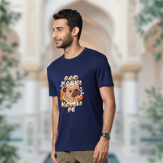 Aao Kabhi Haveli Pe – Navy Blue Regular Fit T-shirt