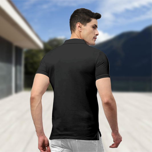 Starling Apparels Solid Black Polo Collar T-Shirt