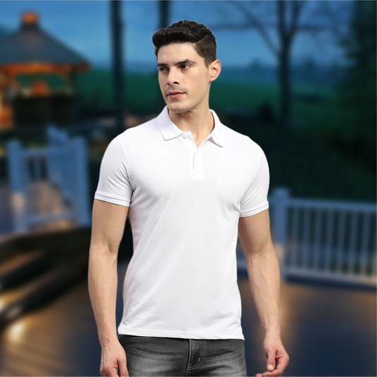 Starling Apparels Solid White Polo Collar T-Shirt