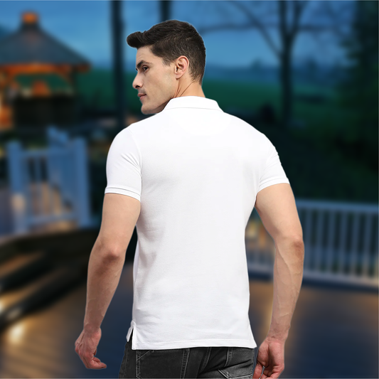 Starling Apparels Solid White Polo Collar T-Shirt