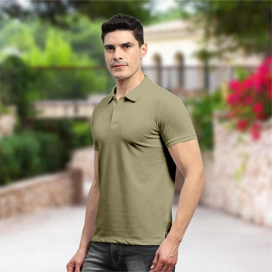 Starling Apparels Solid Beige Polo Collar T-Shirt