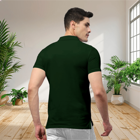 Starling Apparels Solid Military Green Polo Collar T-Shirt