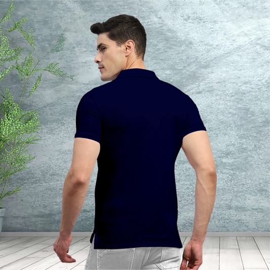 Starling Apparels Solid Navy Blue Polo Collar T-Shirt