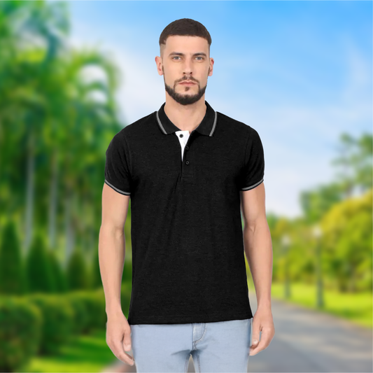 Starling Apparels Tipping Black Polo Collar T-Shirt