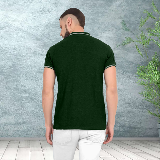 Starling Apparels Tipping Military Green Polo Collar T-Shirt