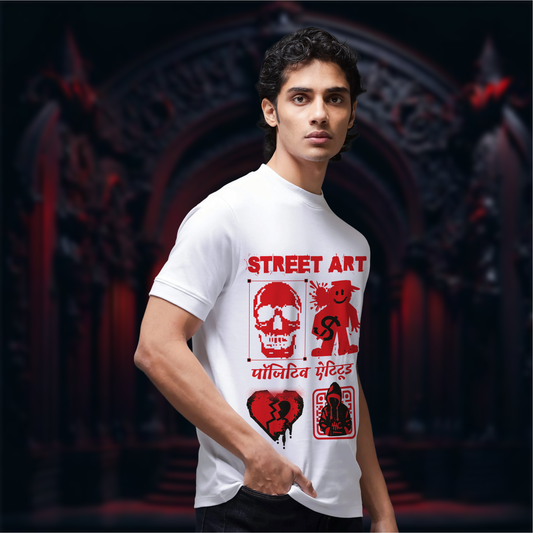 Street Art Positive Attitude – White Regular Fit T-shirt