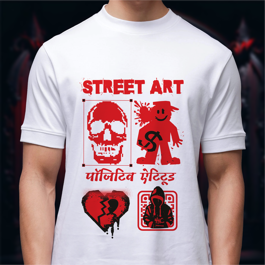 Street Art Positive Attitude – White Regular Fit T-shirt
