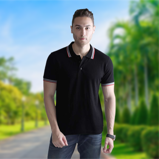 Wild Star Black Polo T-Shirt with Red & Black Collar Trim – Starling Apparels