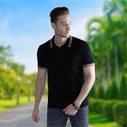 Wild Star Black Polo T-Shirt with Red & Black Collar Trim – Starling Apparels