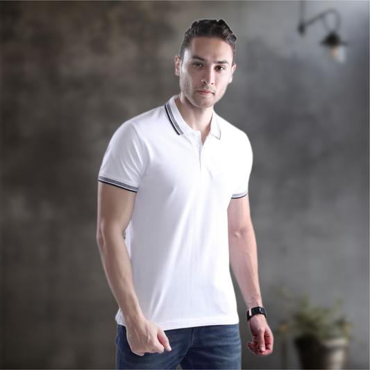 Wild Star White Polo T-Shirt with Black Collar Trim