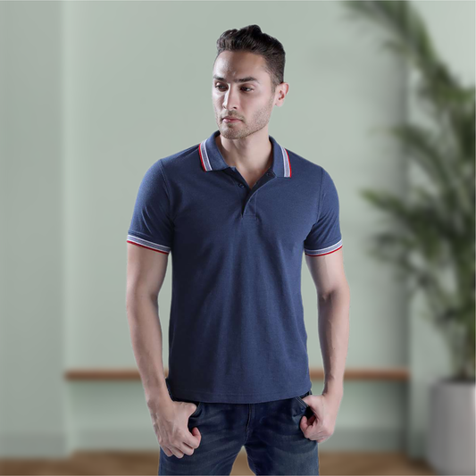 Wild Star Blue Polo T-Shirt with Blue & Red Collar Trim