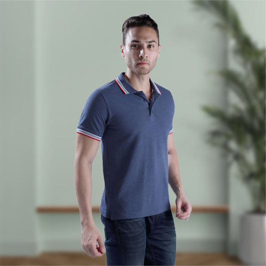 Wild Star Blue Polo T-Shirt with Blue & Red Collar Trim