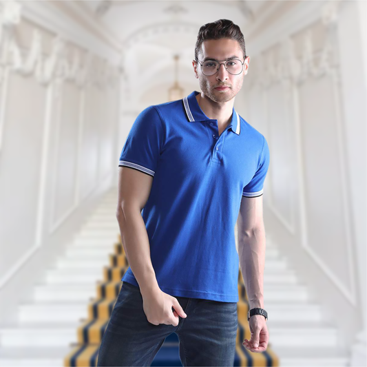 Wild Star Royal Blue Polo T-Shirt with Blue & Black Collar Trim