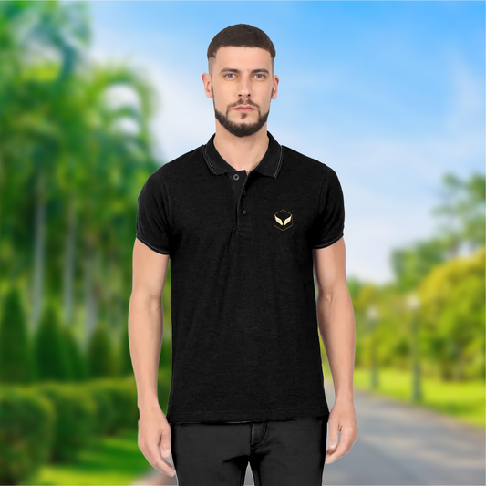 Starling Tipping Black Polo T-Shirt with Logo – Premium Cotton