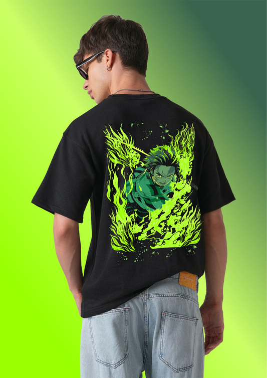 Tanjiro Kamado Green Flame Edition OverSized T-Shirt